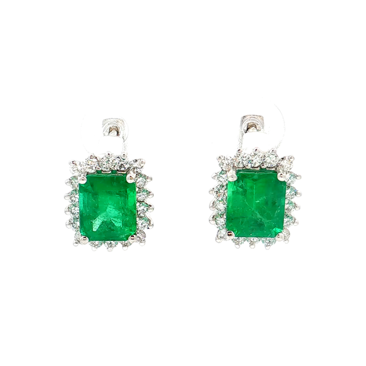 White Gold Emerald & Diamond Earrings
