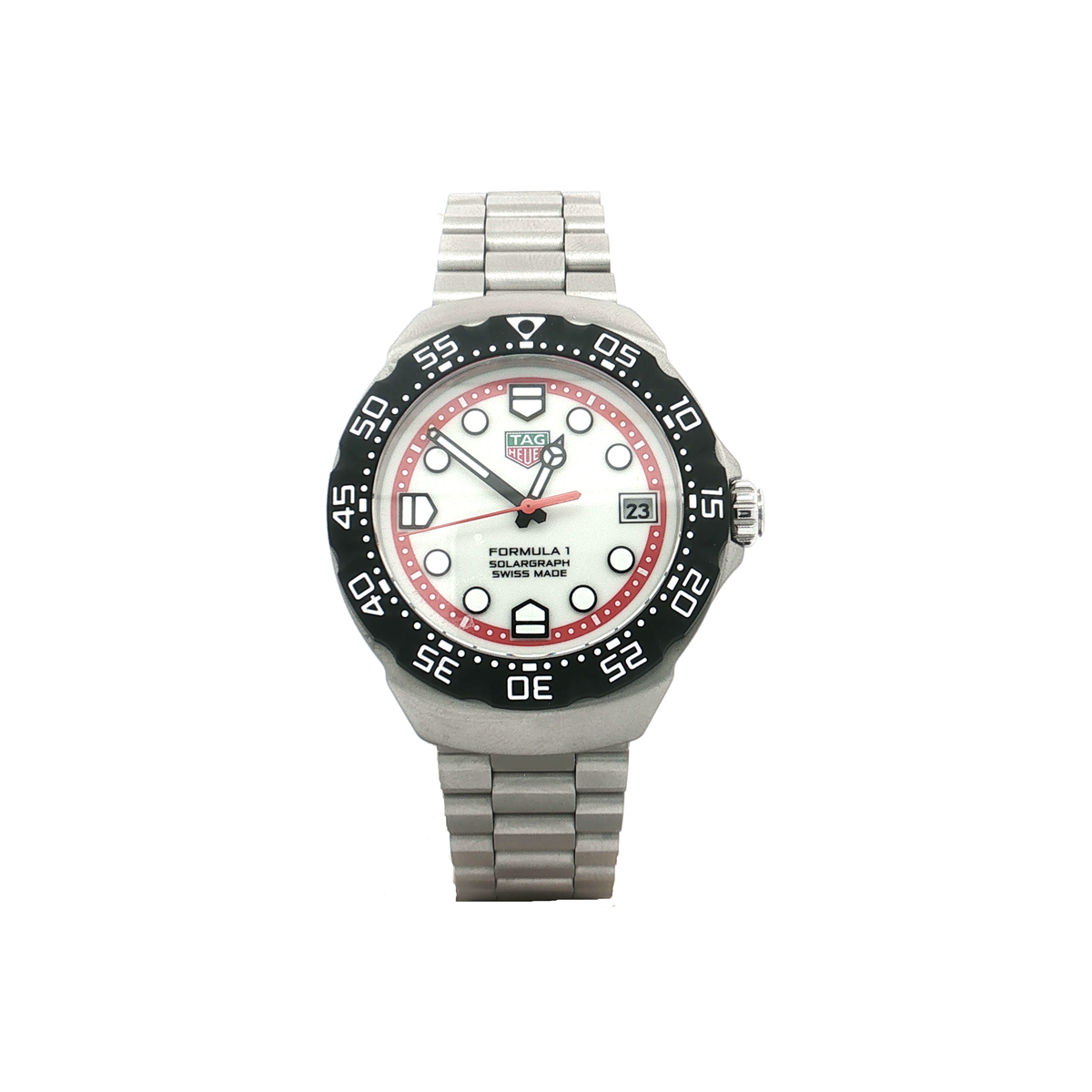 Sporty Formula 1 Solargraph Watch with Metal Link Bracelet