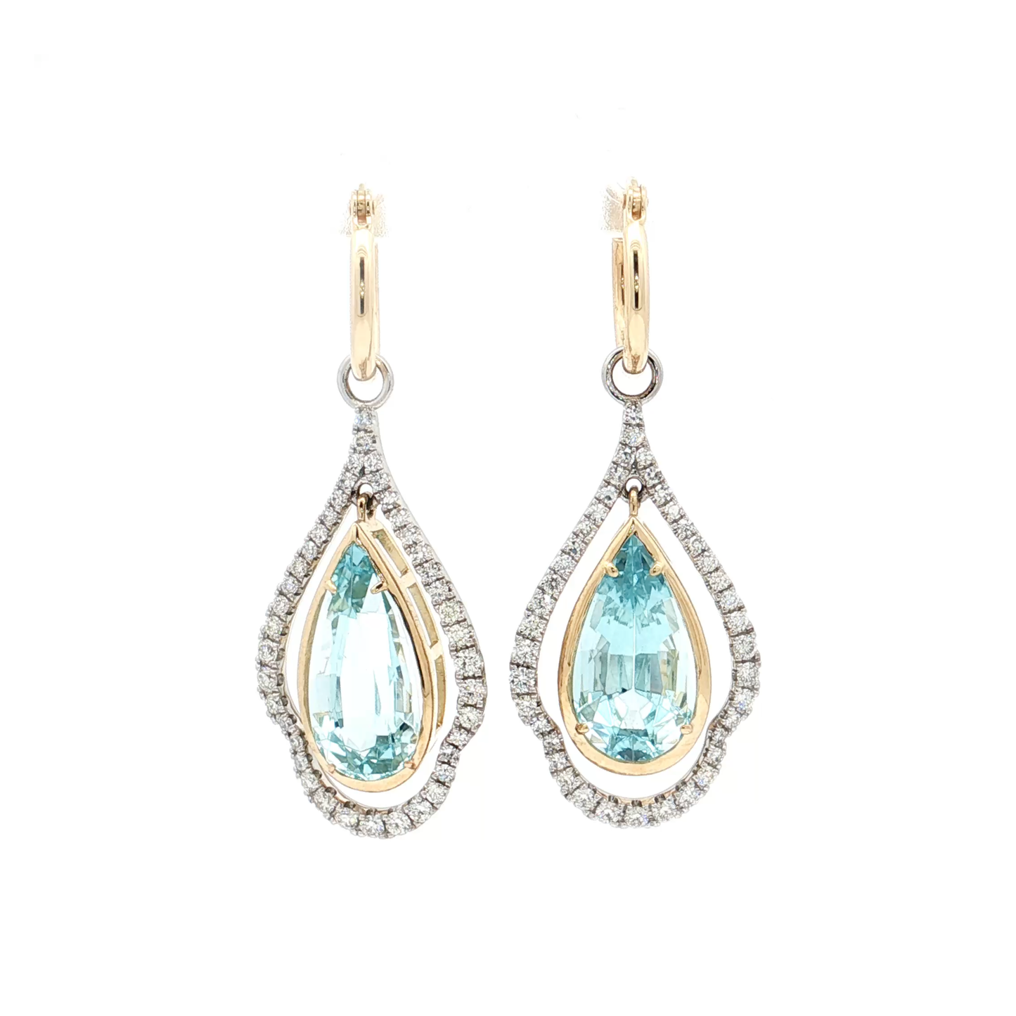 Yellow Gold Aquamarine & Diamond Earrings