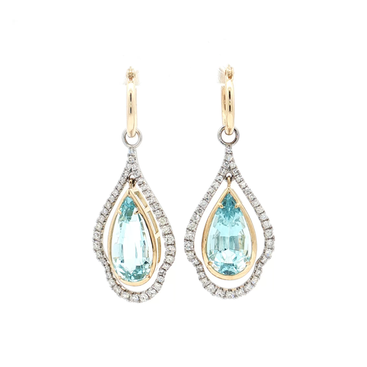 Yellow Gold Aquamarine & Diamond Earrings