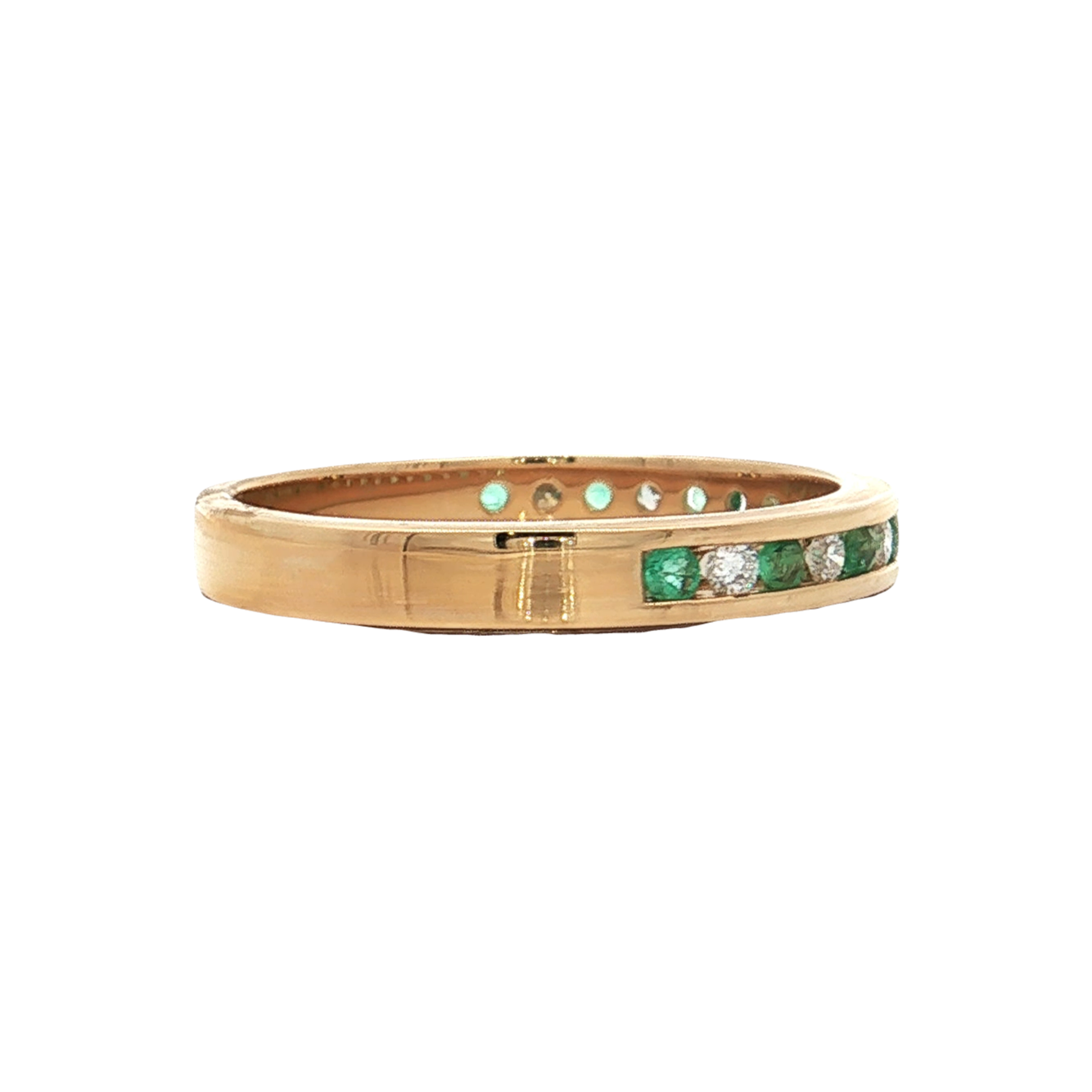 Yellow Gold Emerald & Diamond Wedding Band