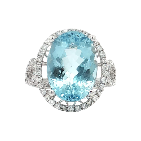 White Gold Aquamarine & Diamond Ring