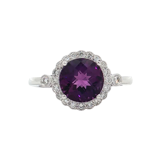 White Gold Amathyst & Diamond Ring