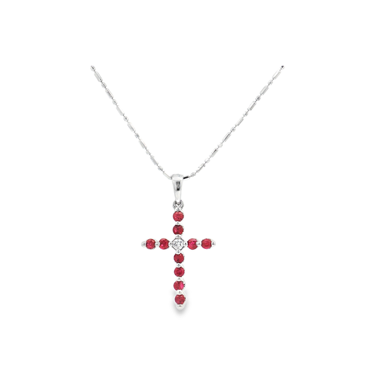White Gold Ruby & Diamond Cross