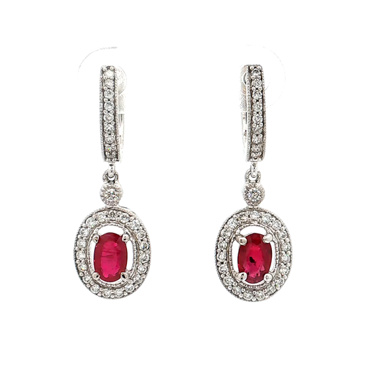 White Gold Ruby & Diamond Earrings