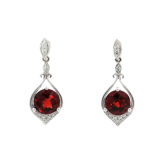 White Gold Garnet & Diamond Earrings