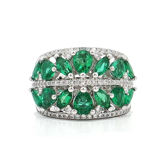 White Gold Emerald & Diamond Band