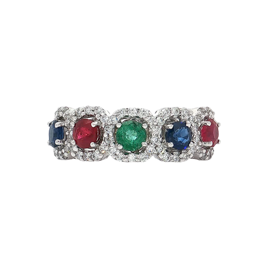 White Gold Mulit-Colored Stone Band