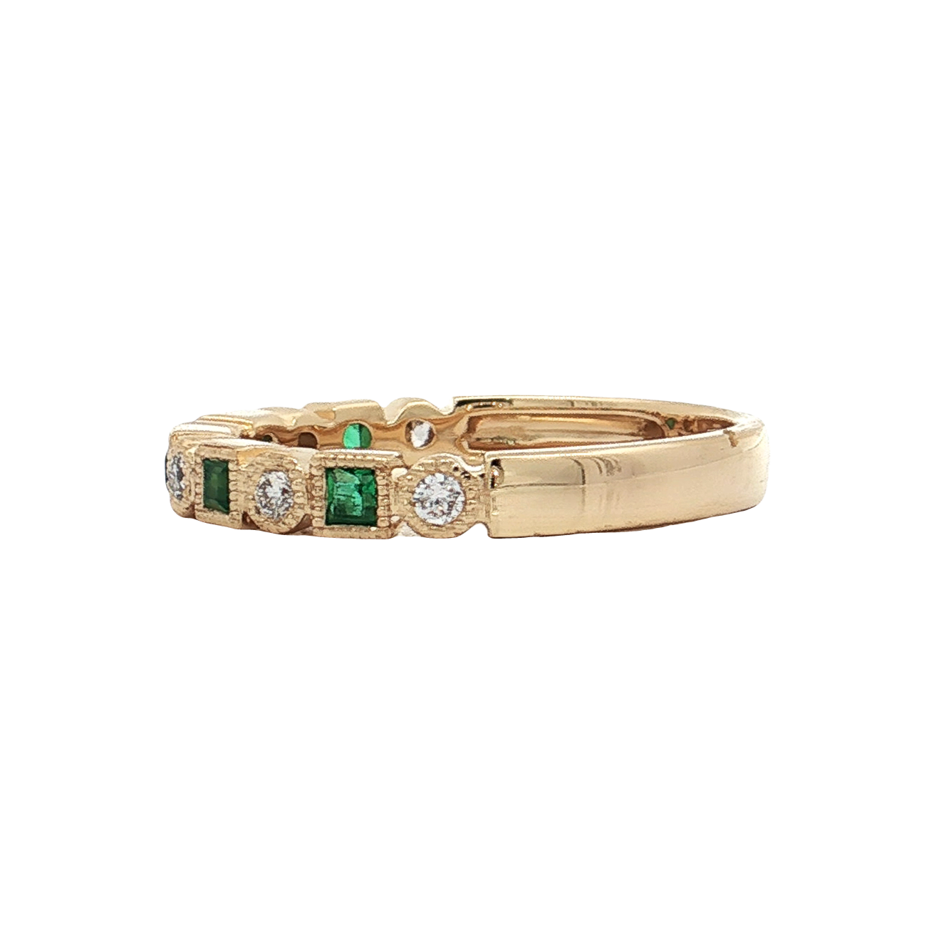 Yellow Gold Emerald & Diamond Wedding Band