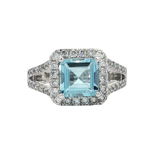White Gold Aquamarine & Diamond Ring