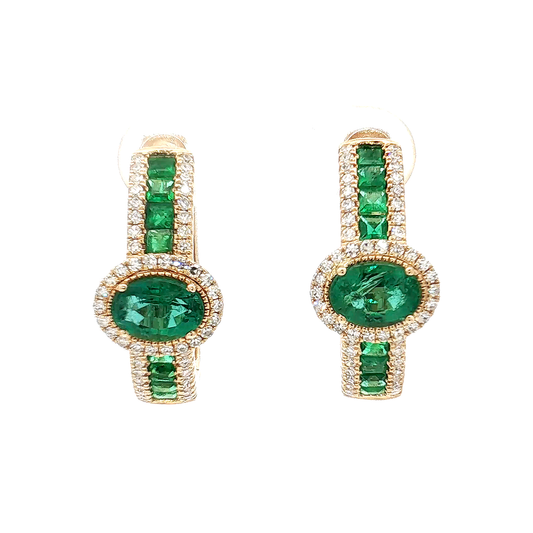 Yellow Gold Emerald & Diamond Earrings