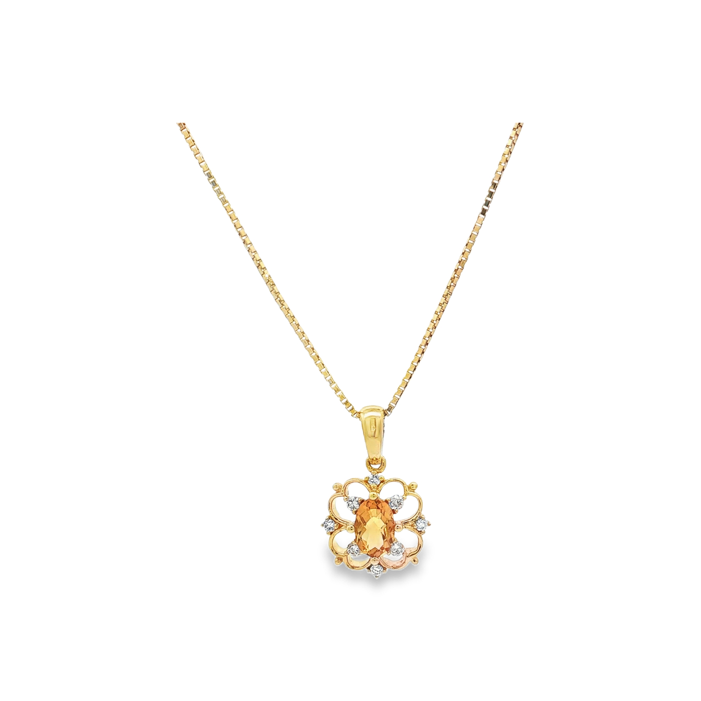 Yellow Gold Citrine & Diamond Necklace