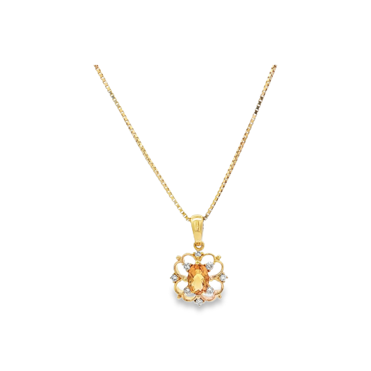 Yellow Gold Citrine & Diamond Necklace