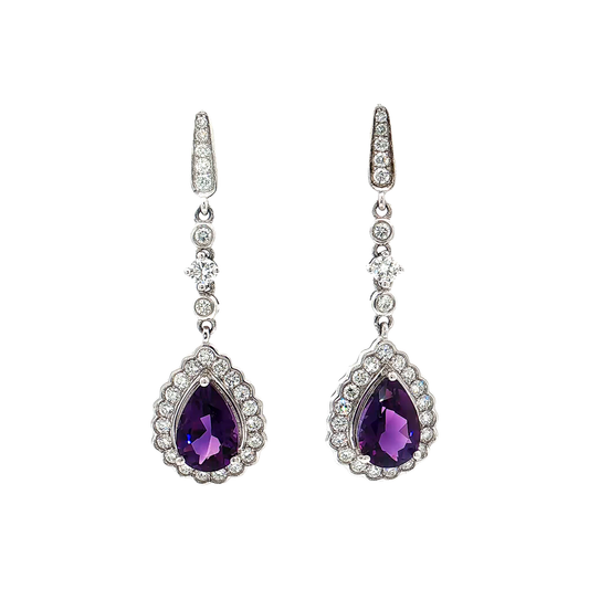 White Gold Amethyst & Diamond Earrings