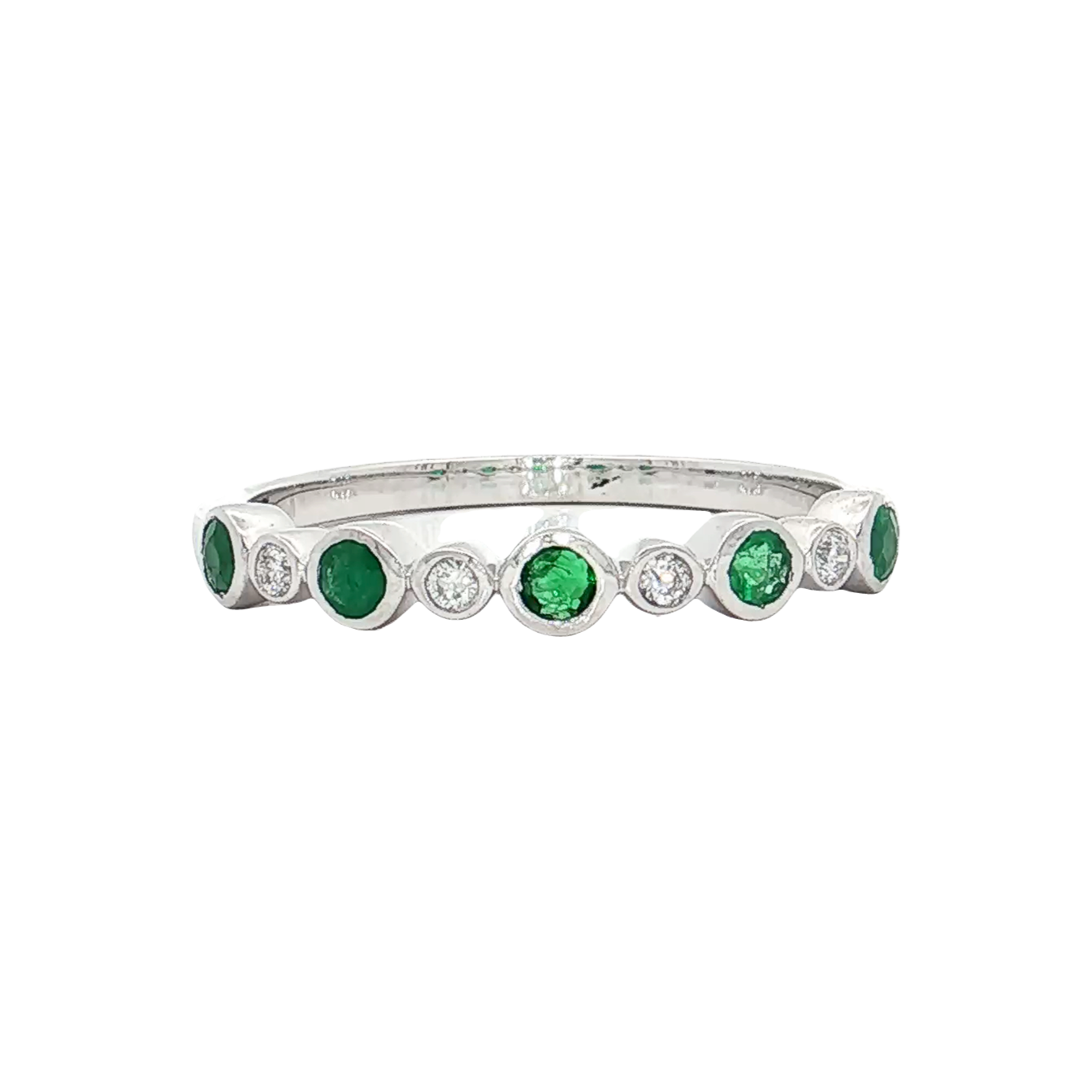 White Gold Emerald & Diamond Band
