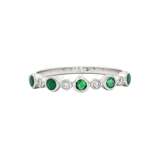 White Gold Emerald & Diamond Band