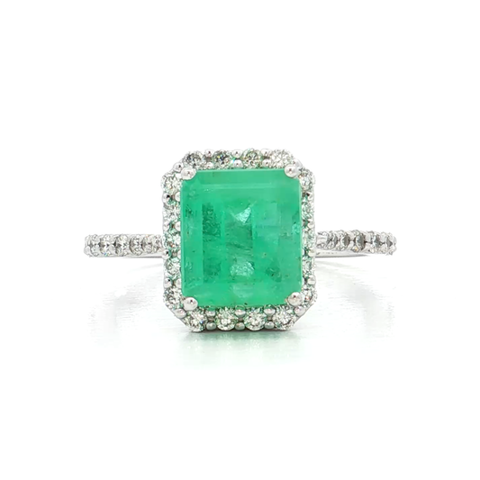 White Gold Emerald & Diamond Ring