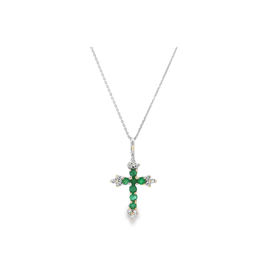 White Gold Emerald & Diamond Cross