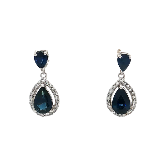 White Gold Sapphire & Diamond Earrings