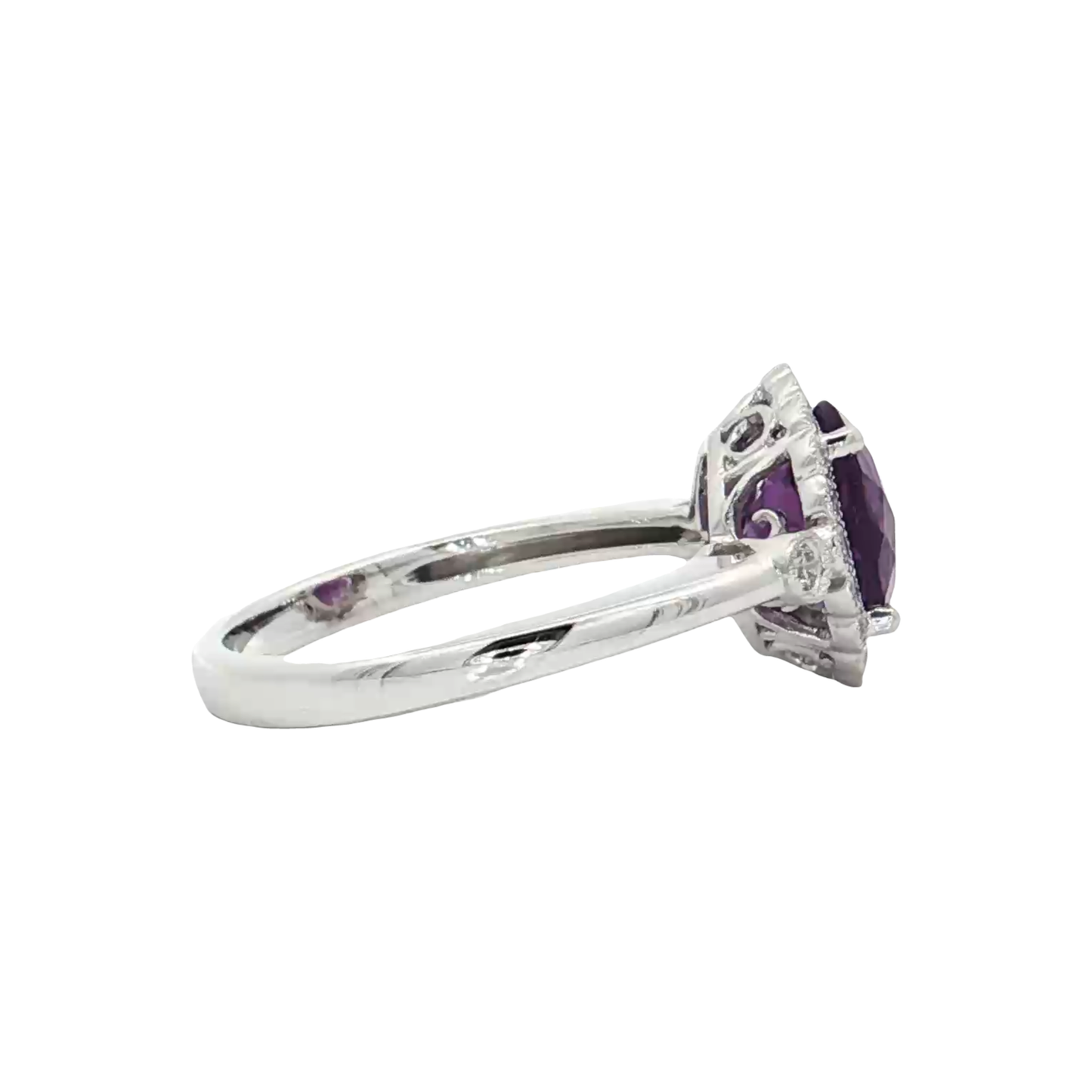 White Gold Amathyst & Diamond Ring