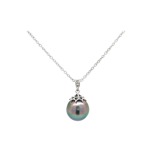 White Gold Pearl & Diamond Necklace