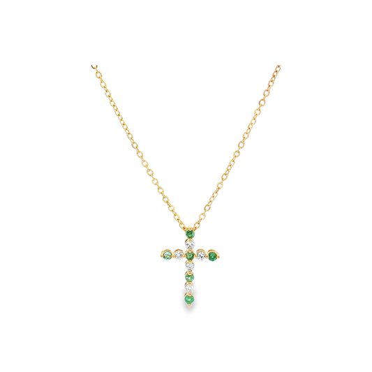 Yellow Gold Emerald & Diamond Cross