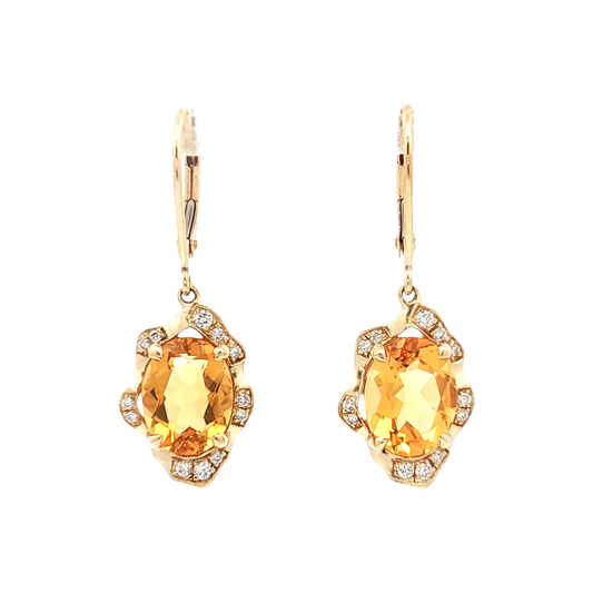 Yellow Gold Citrine & Diamond Earrings