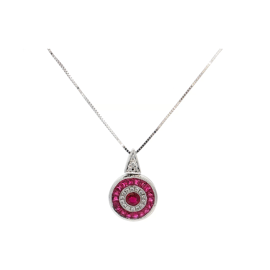 White Gold Ruby & Diamond Necklace