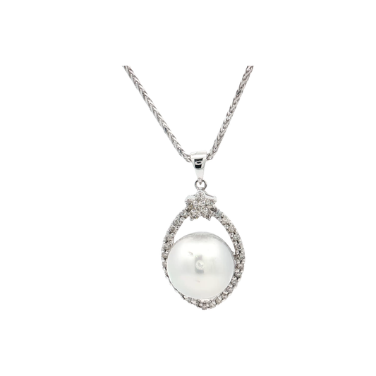White Gold Pearl & Diamond Necklace