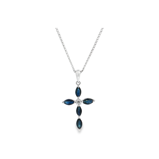 White Gold Sapphire & Diamond Cross