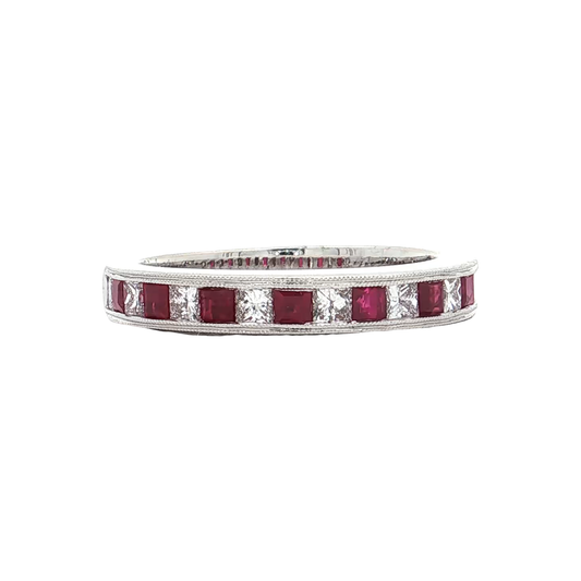 White Gold Ruby & Diamond Wedding Band