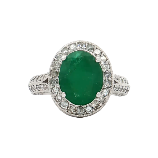 White Gold Emerald & Diamond Ring