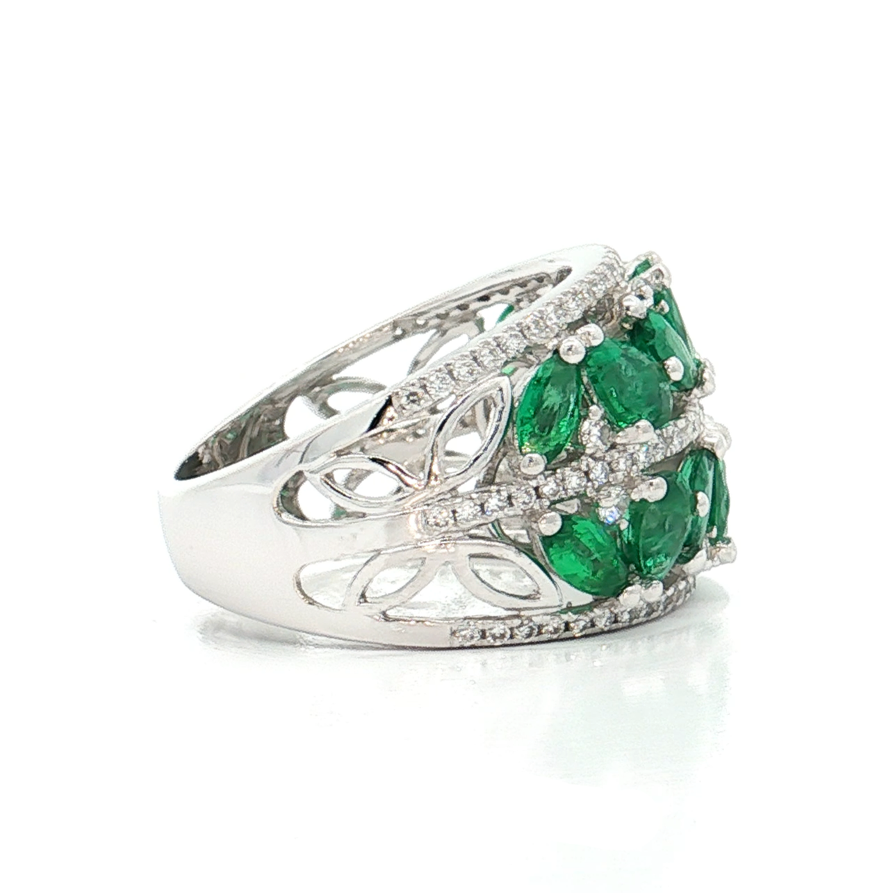 White Gold Emerald & Diamond Band