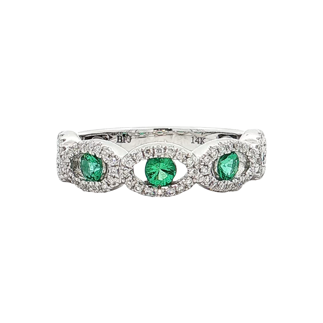 White Gold Emerald & Diamond Band