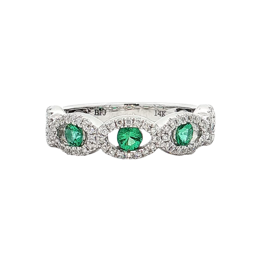 White Gold Emerald & Diamond Band