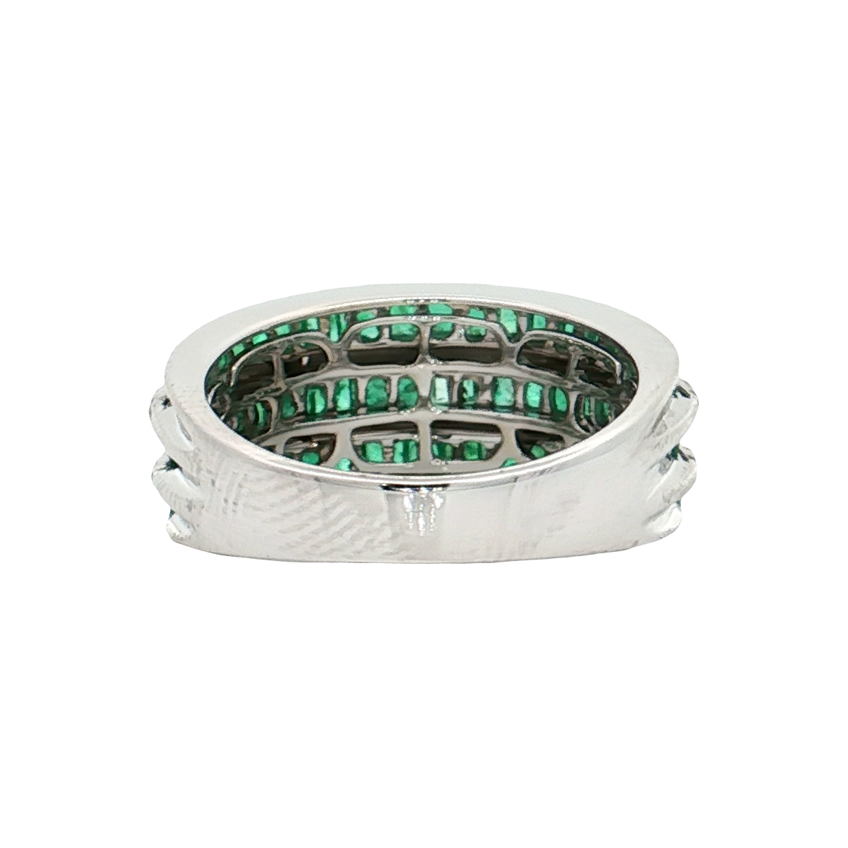 White Gold Emerald & Diamond Band