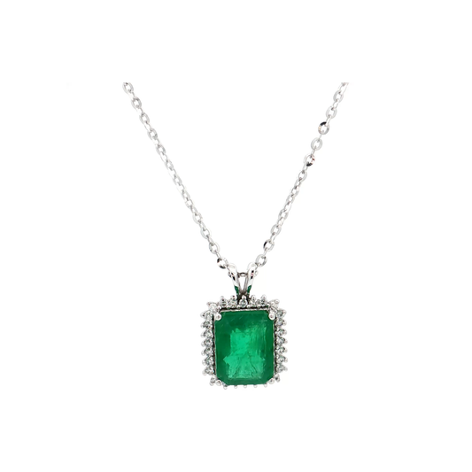 White Gold Emerald & Diamond Necklace