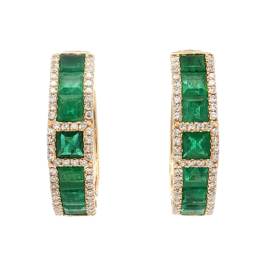 Yellow Gold Emerald & Diamond Earrings
