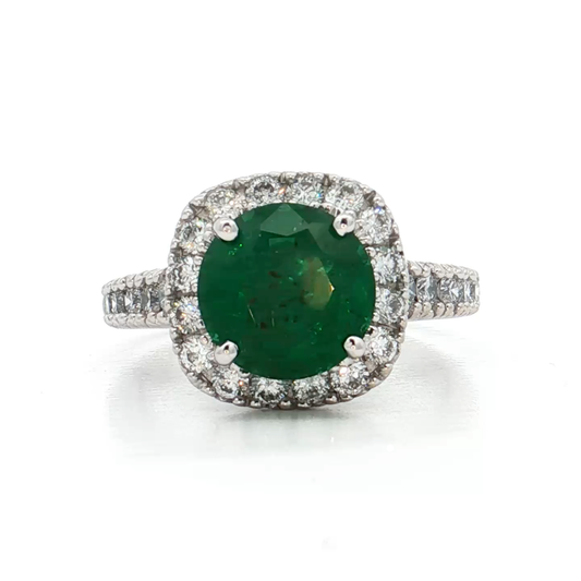 White Gold Emerald & Diamond Ring