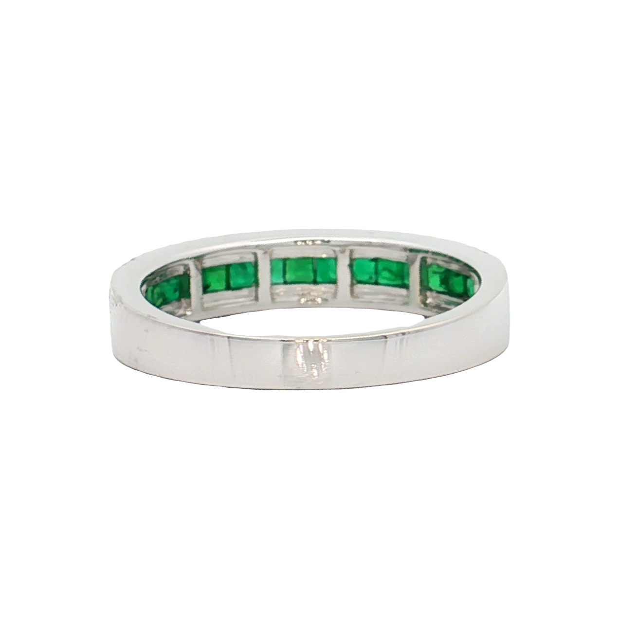 White Gold Emerald & Diamond Band