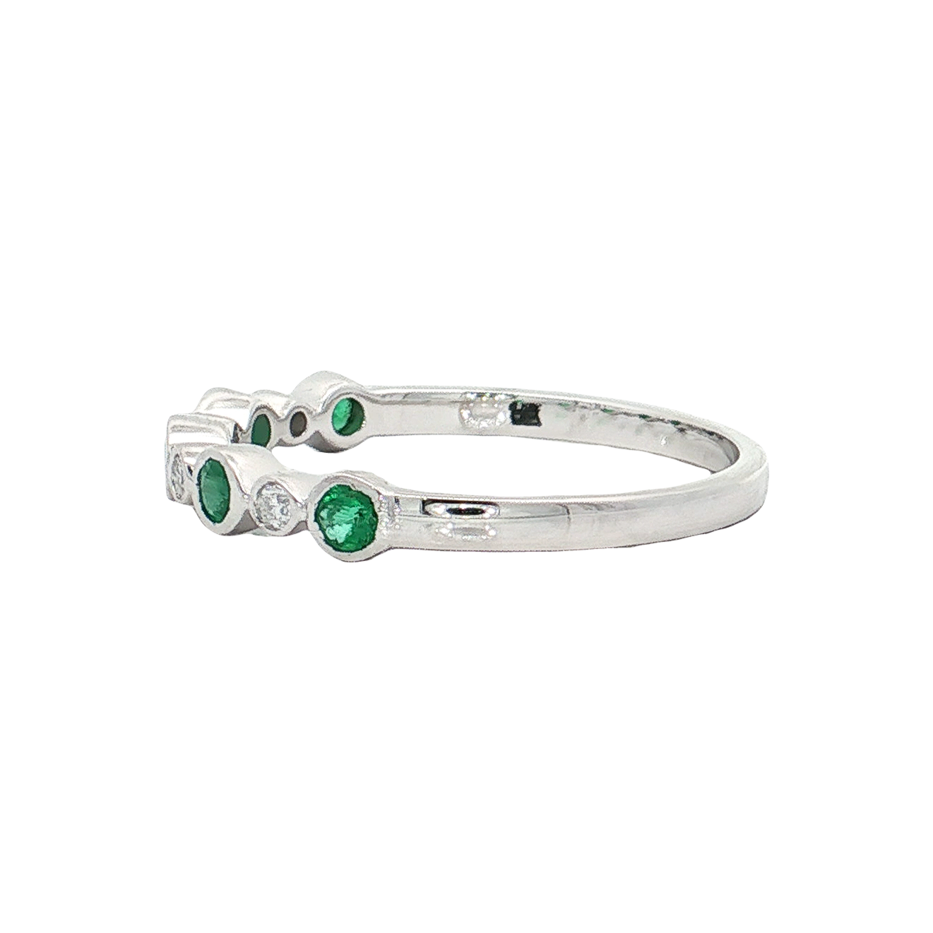White Gold Emerald & Diamond Band