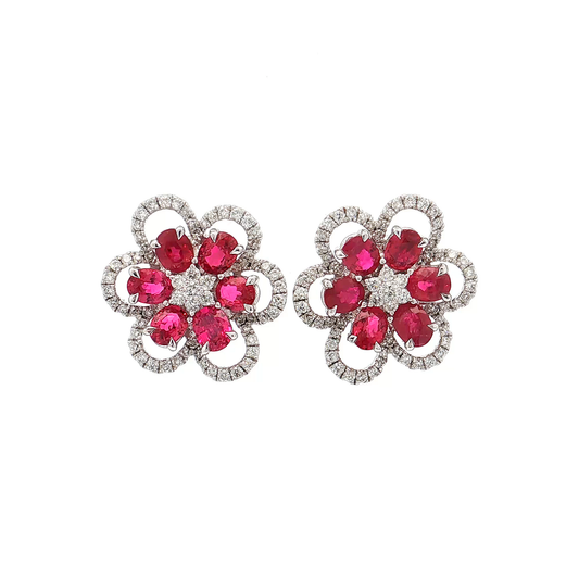 White Gold Ruby & Diamond Earrings