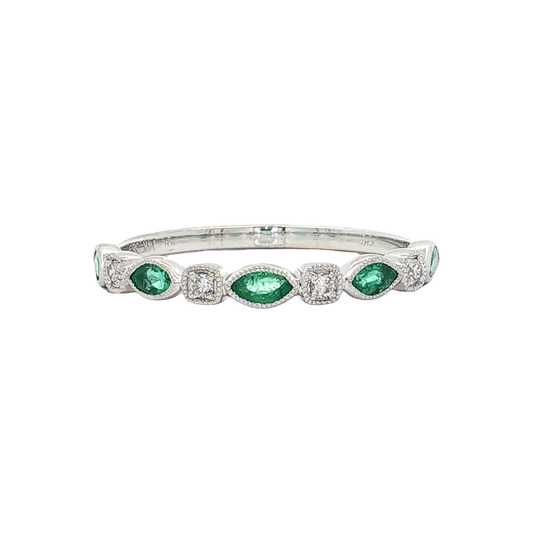 White Gold Emerald & Diamond Band