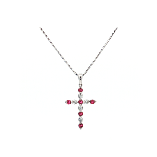 White Gold Ruby & Diamond Cross