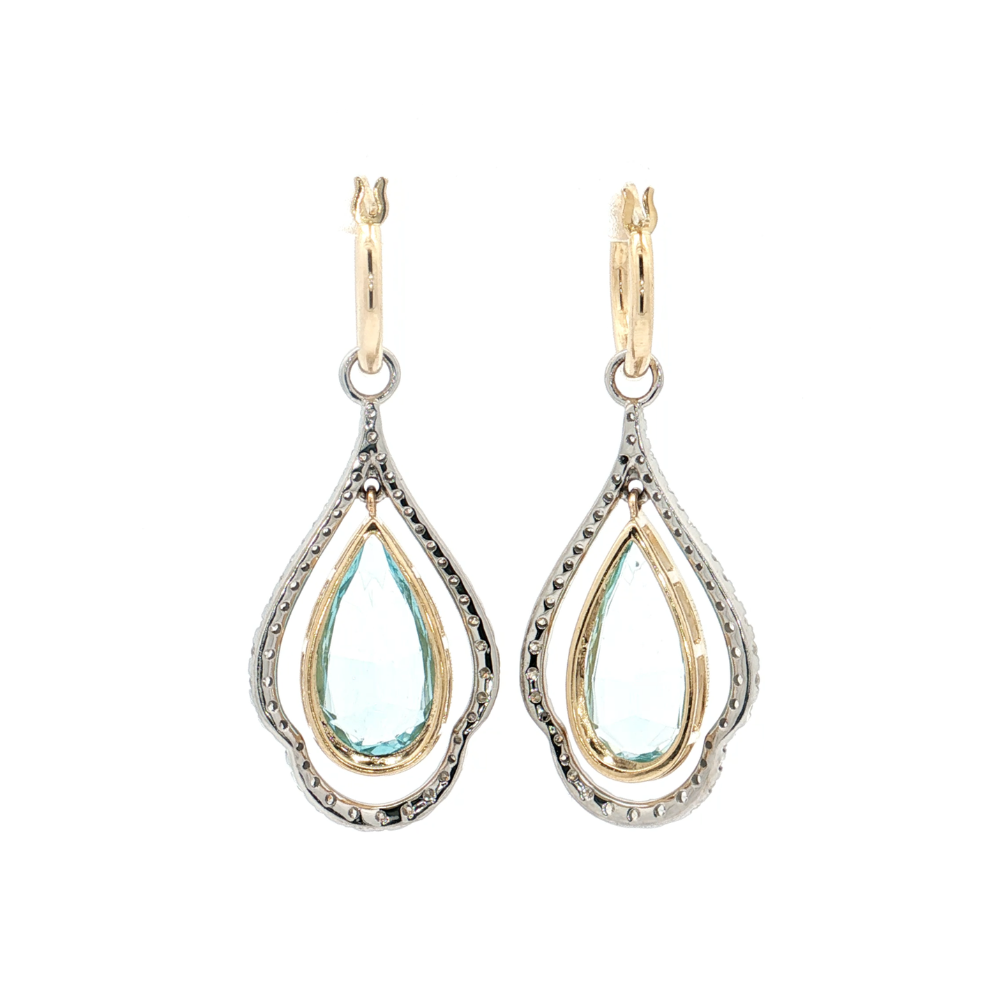 Yellow Gold Aquamarine & Diamond Earrings