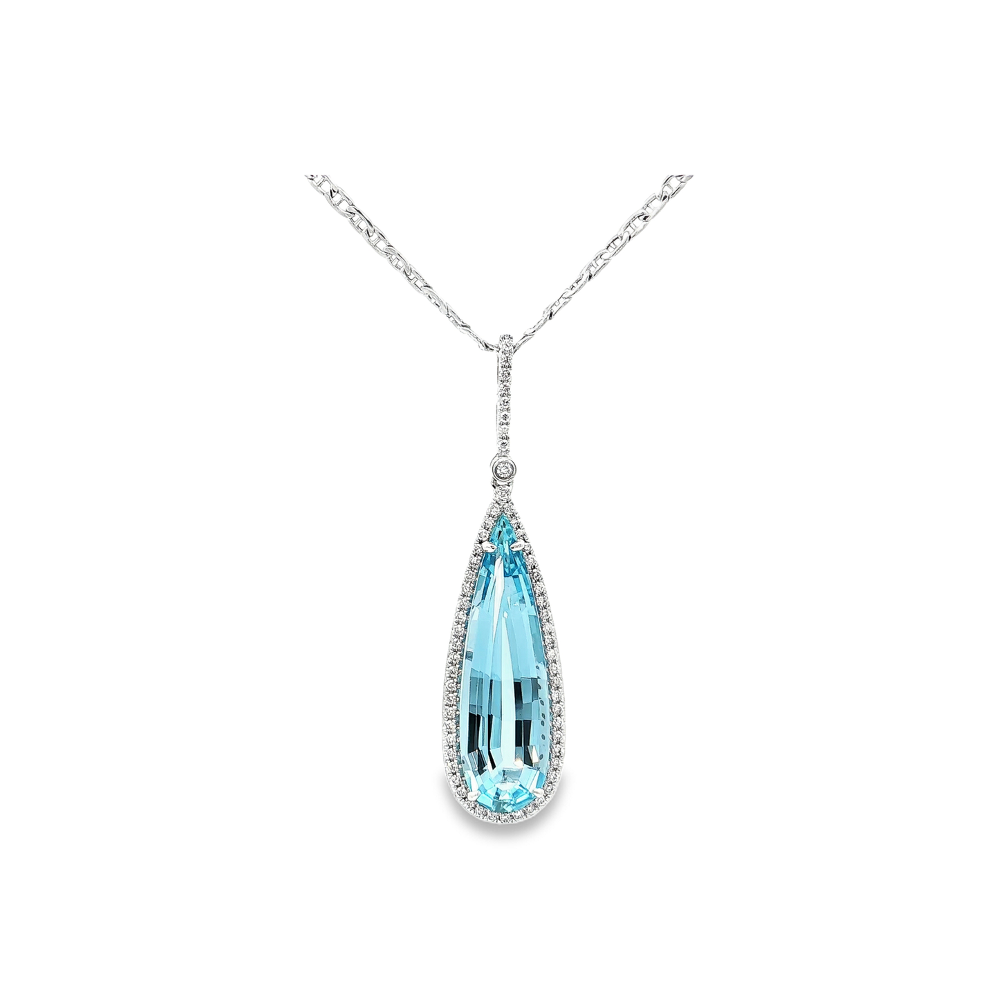 White Gold Aquamarine & Diamond Necklace
