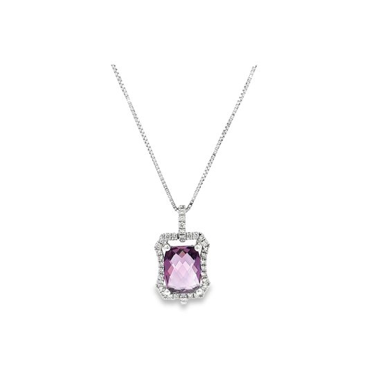 White Gold Amethyst & Diamond Necklace