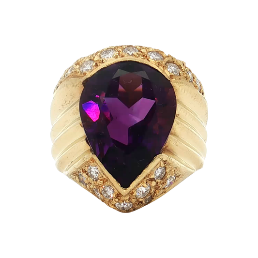 Yellow Gold Amathys & Diamond Ring