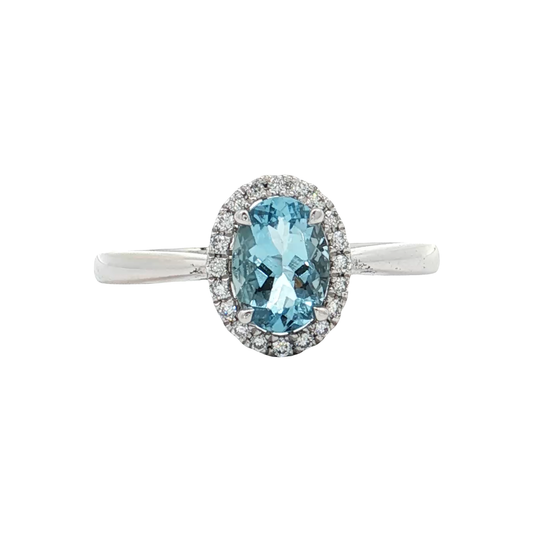 White Gold Aquamarine & Diamond Ring