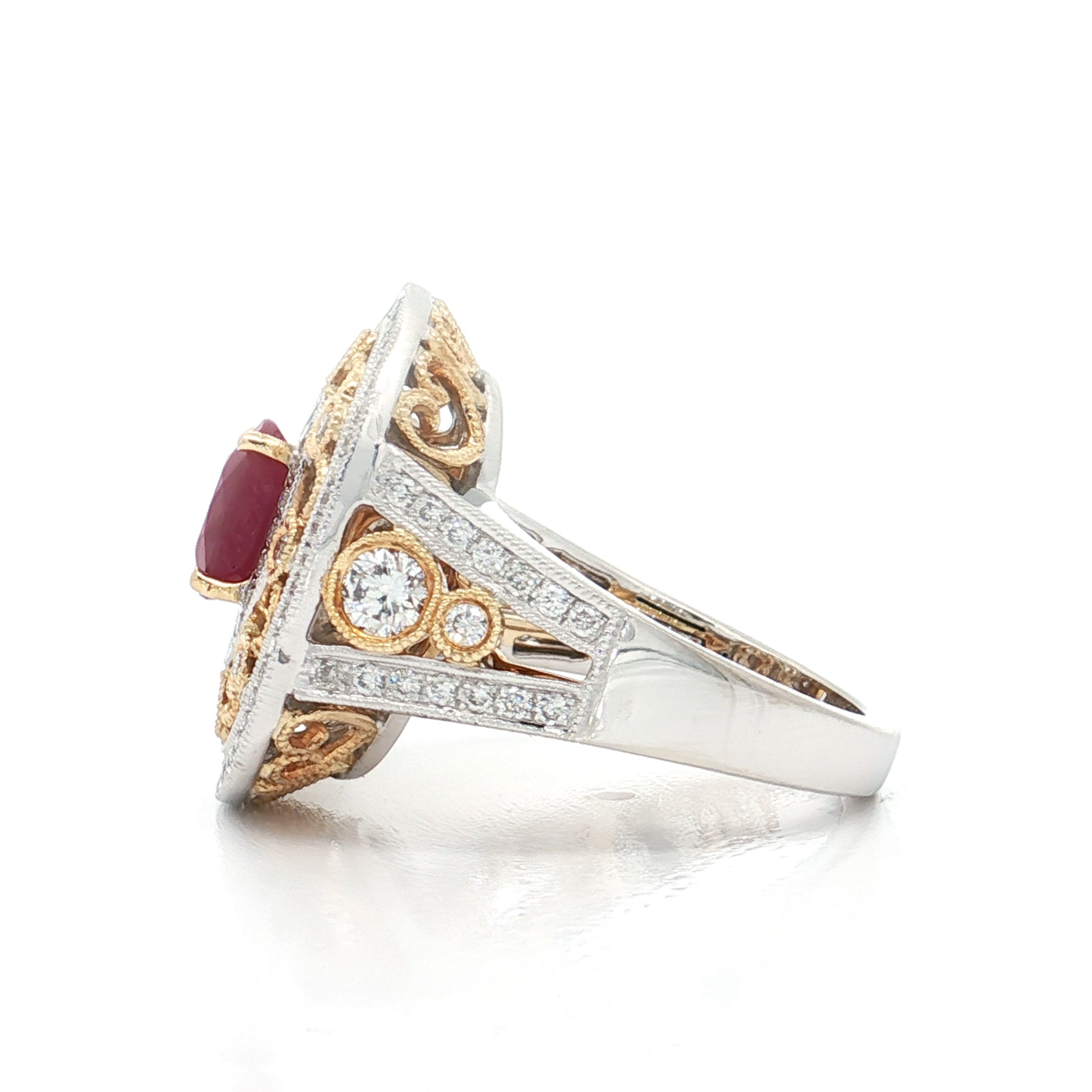 White & Yellow Gold Ruby Diamond Ring